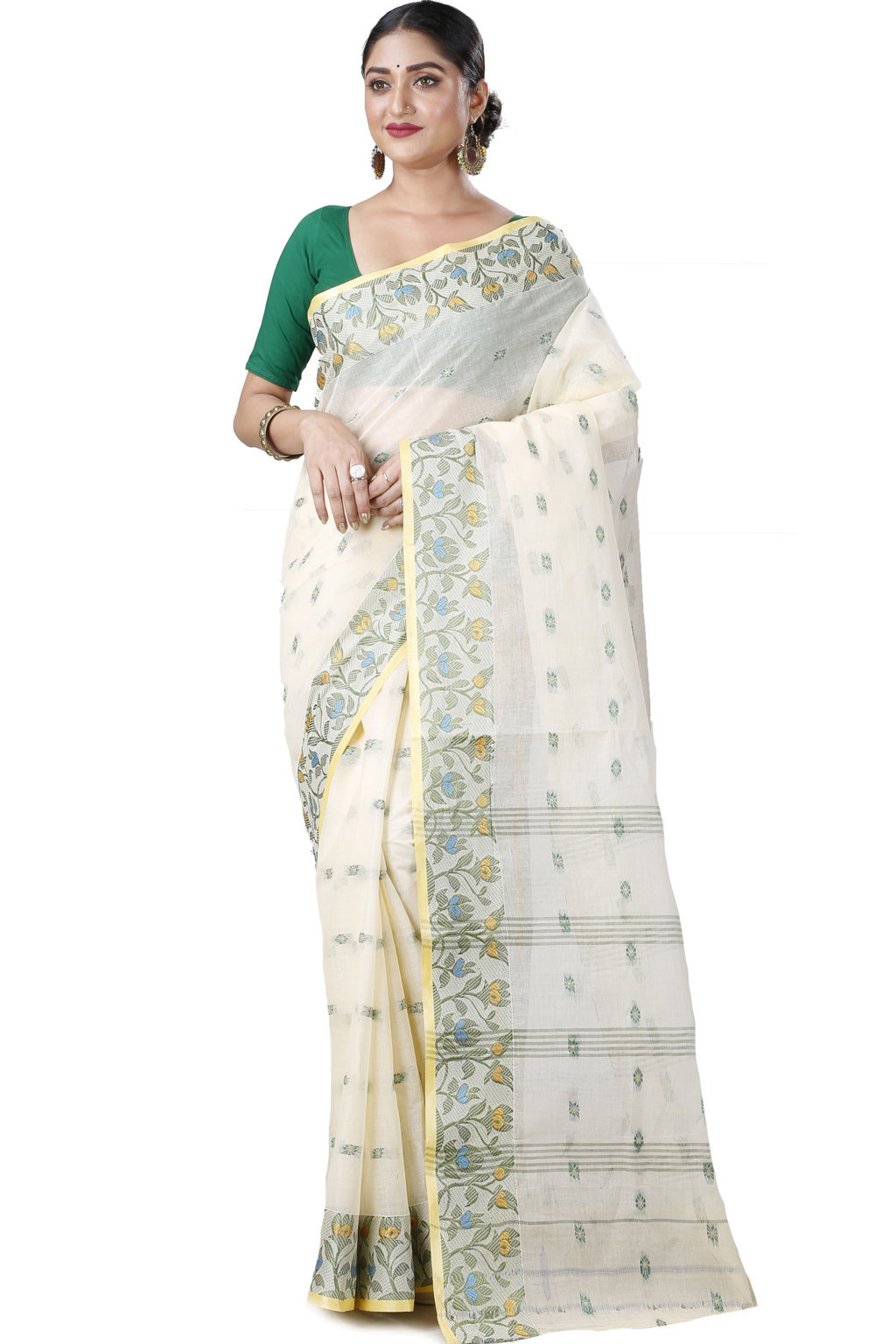 White Pure Cotton Gopika Tant Saree (1056)